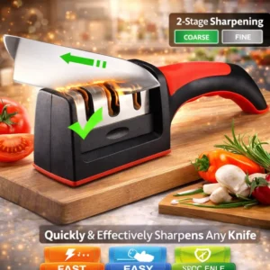 3-in-1 Professional Stainless Steel Knife Sharpener - Quick and Easy to Use - Ideal for Kitchen Knives and Scissors - Efficient Sharpening Tool for Food Knives - Perfect for Home Kitchens